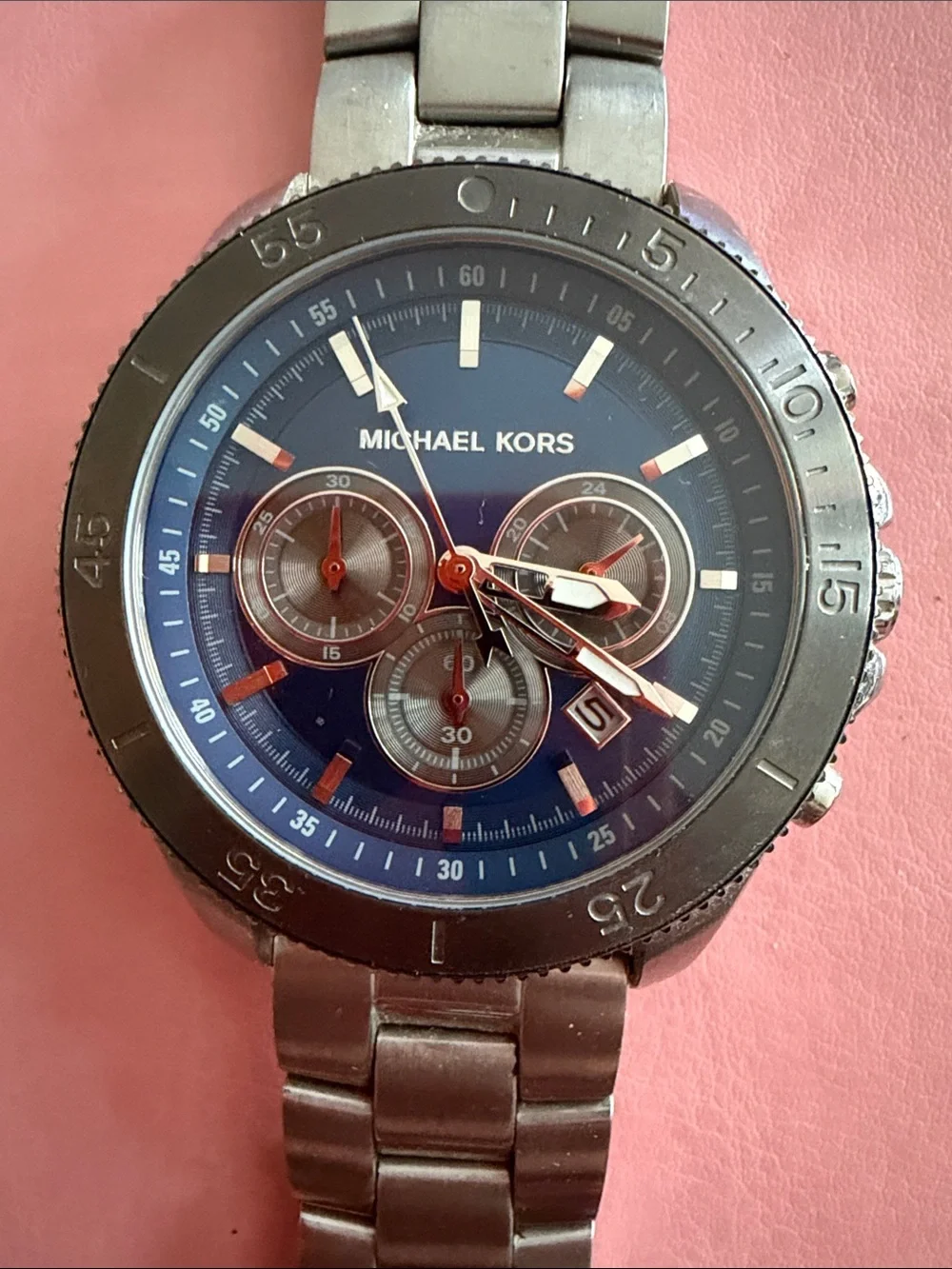 Michael Kors Silver Stainless Steel Watch with Blue Dial